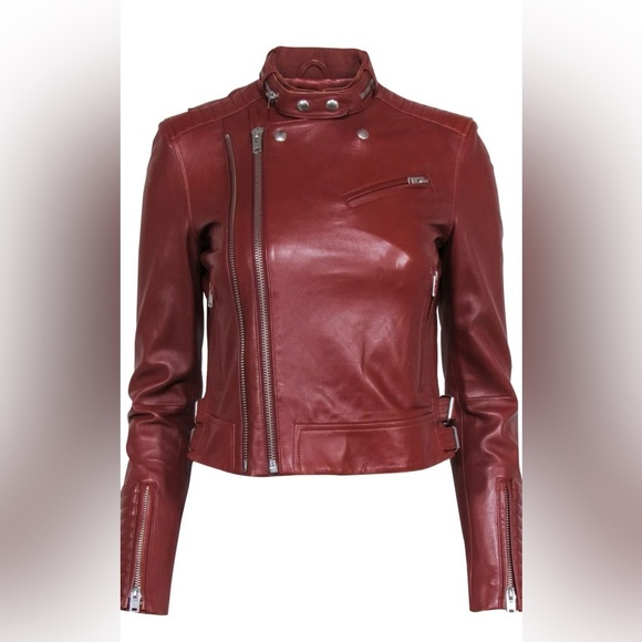 IRO- deep brown Leather Moto Jacket- size 36- GREAT CONDITION - Picture 1 of 9